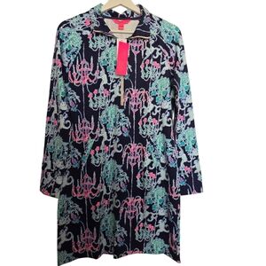 NWT Lilly Pulitzer Navy and Pink Monkey Trouble Chandelier Print Skipper Dress